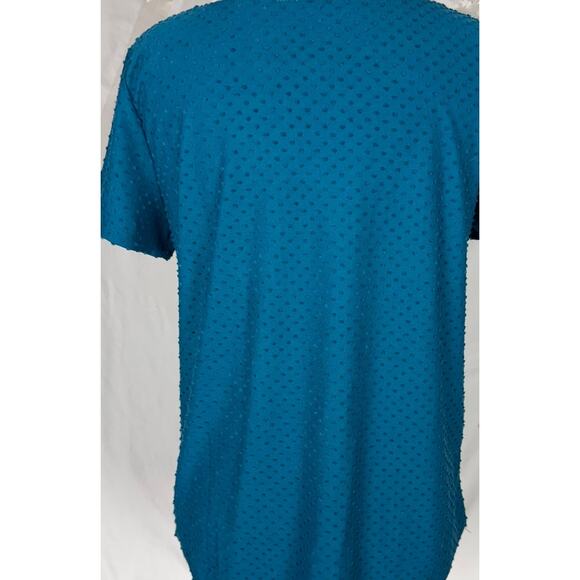Rose & Olive Medium Teal Blue Hobnail Short Sleeve Blouse Polyester Rayon - Picture 7 of 8
